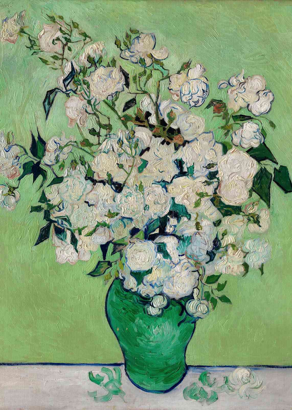 Vibrant White Roses Bouquet Van Gogh Style Wall Art