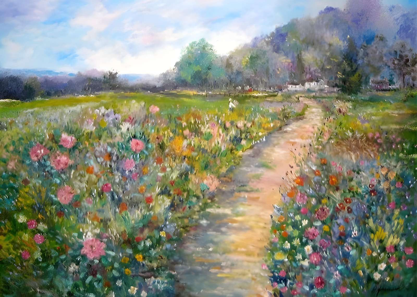 Vibrant Meadow Path Impressionist Floral Wall Art