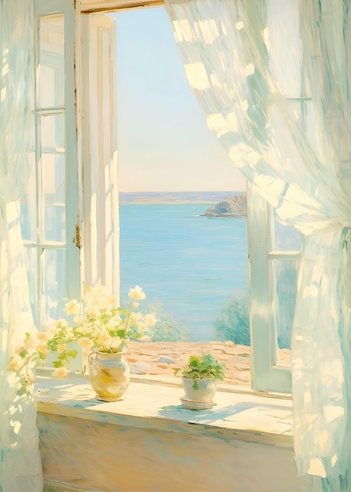 Serene Ocean View Window Wall Art