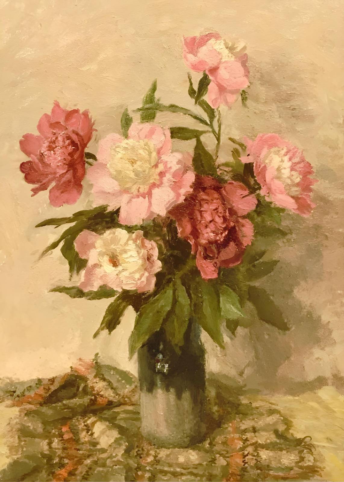 Soft Pink Peonies Still Life Oil Painting Wall Art