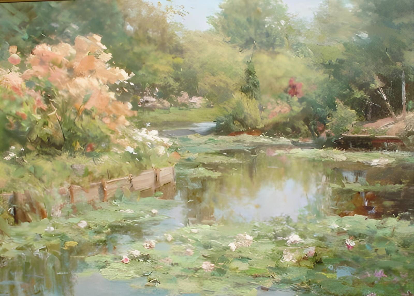 Serene Garden Pond Landscape Wall Art