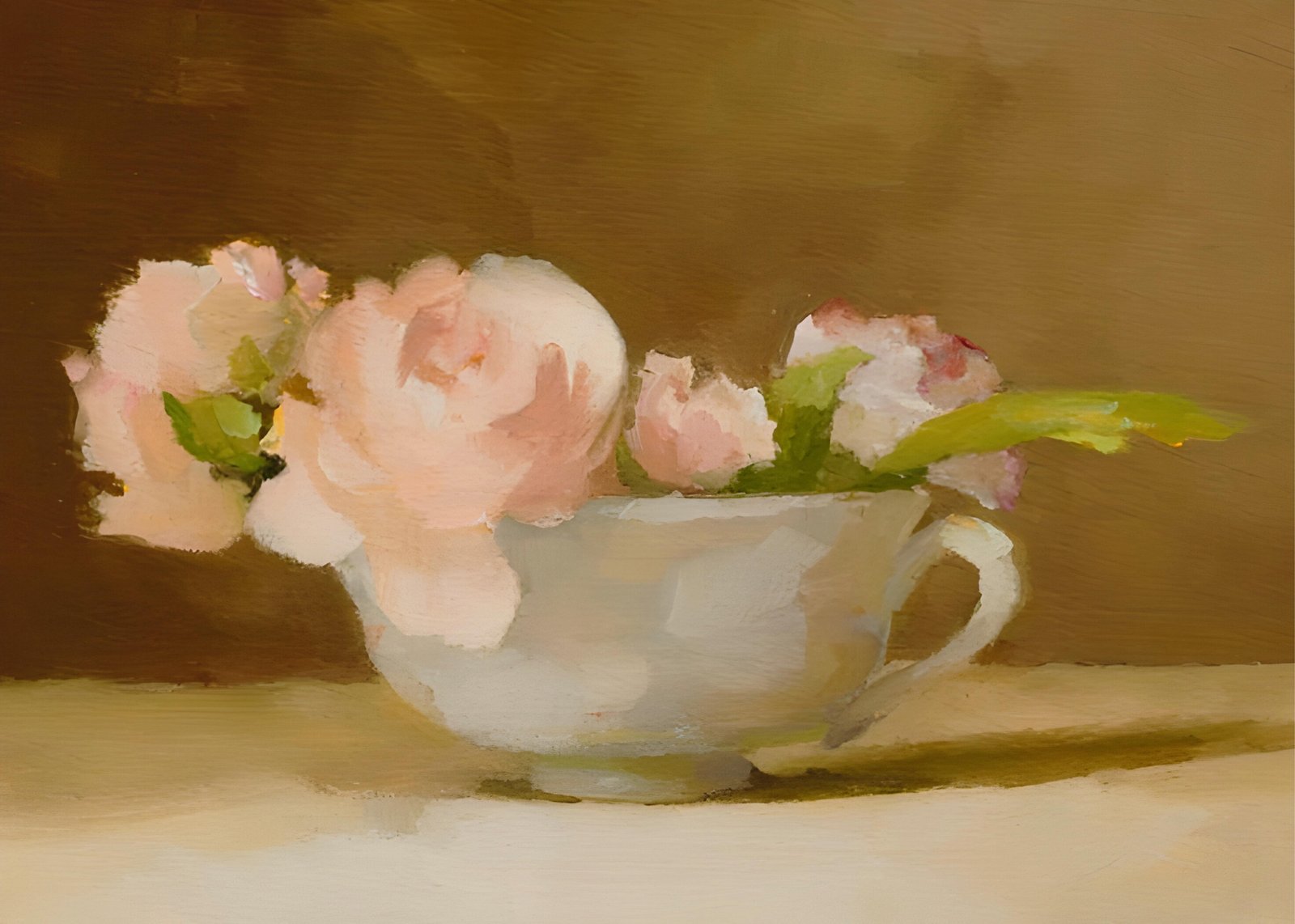 Soft Blush Roses in Teacup Wall Art