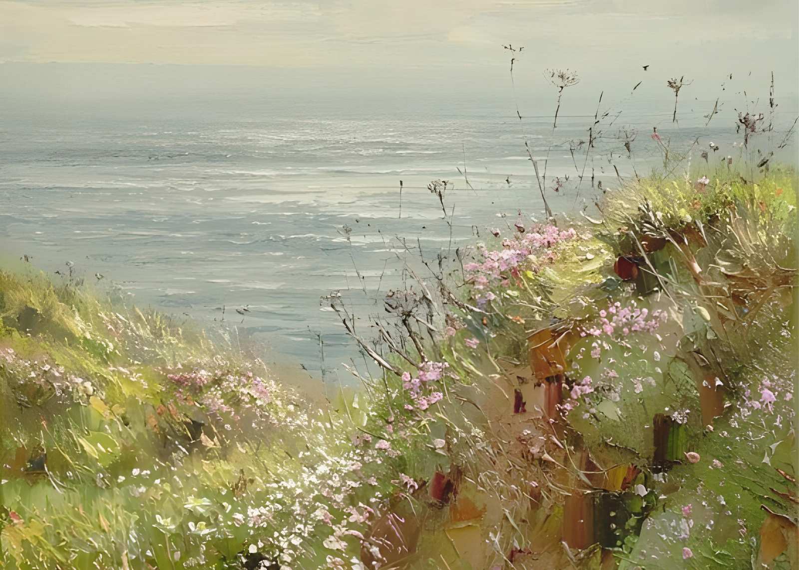 Coastal Wildflowers Ocean View Wall Art
