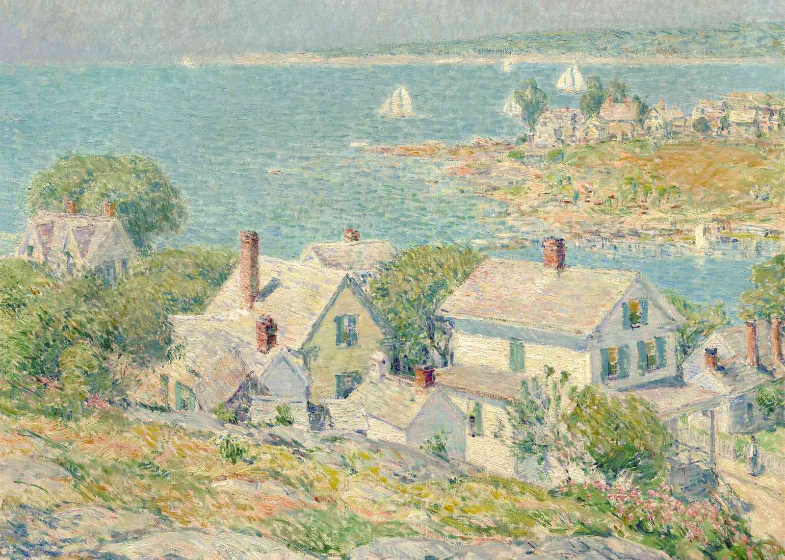 Coastal Village Vista Impressionist Wall Art