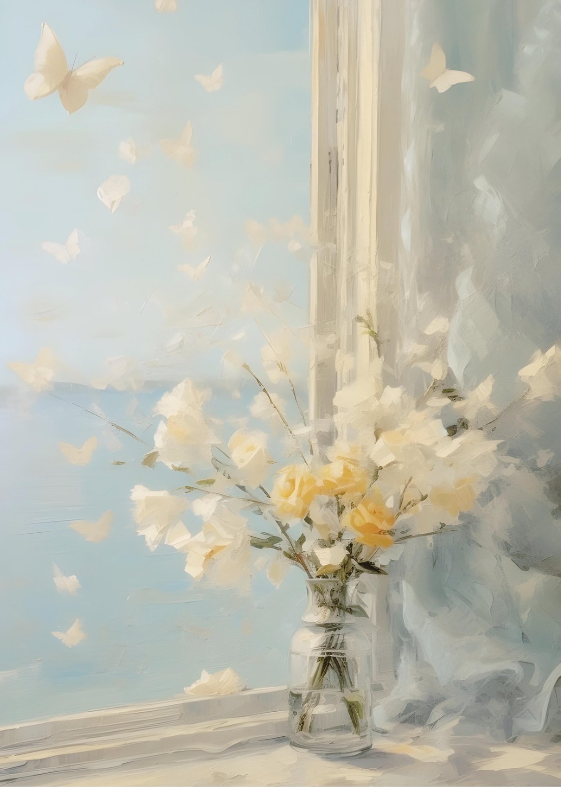 Serene Butterfly & Floral Window Wall Art
