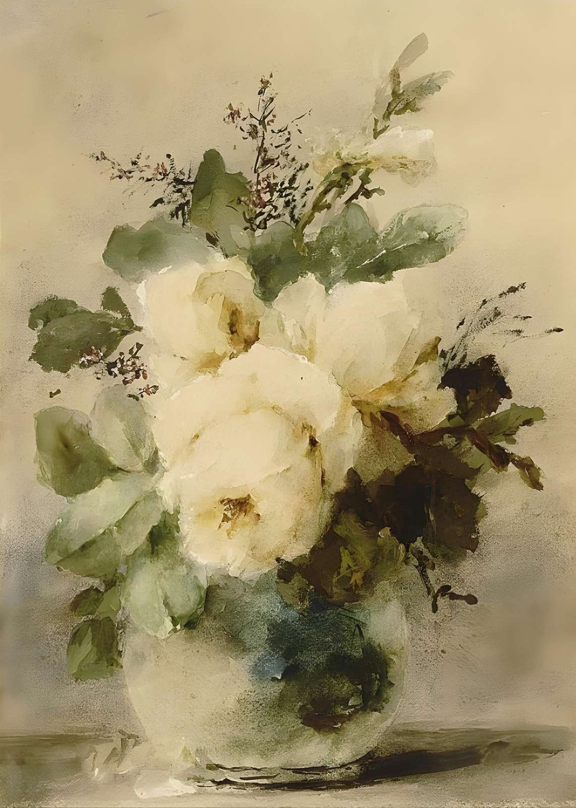 Elegant White Roses Still Life Wall Art