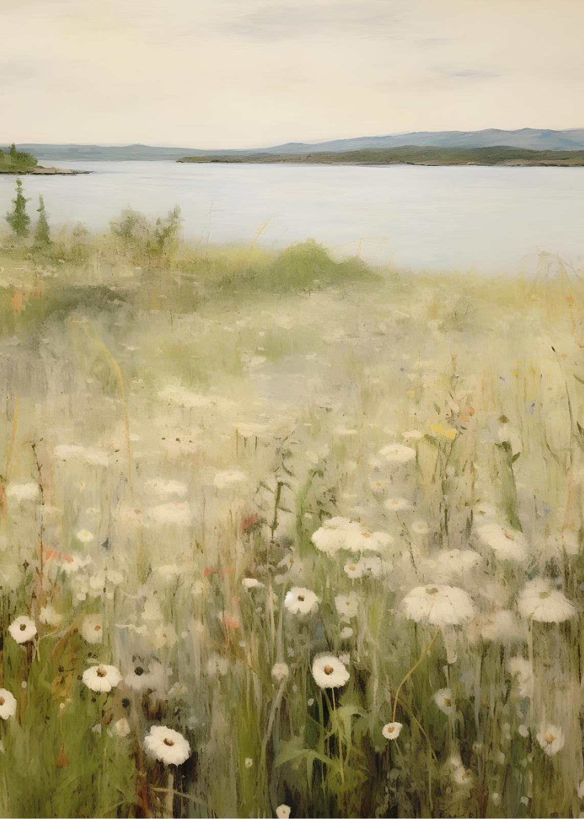 Serene Meadow Lakeside Wall Art