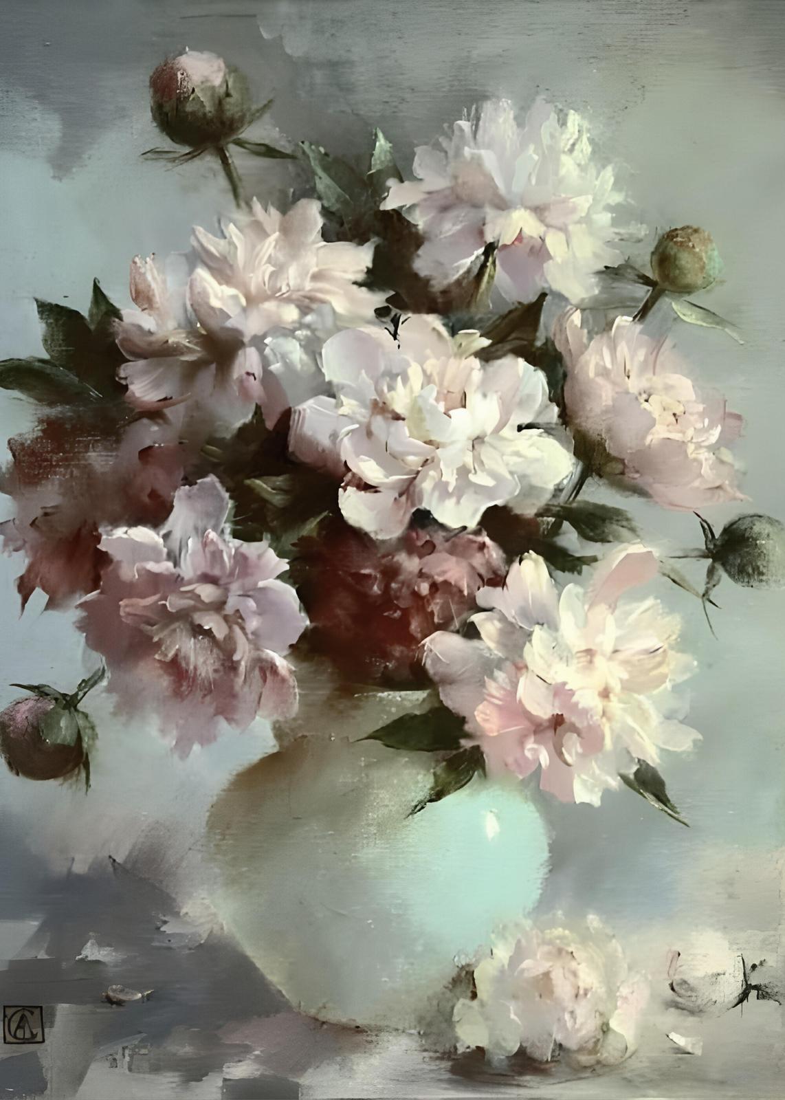 Soft Blush Peonies Still Life Wall Art