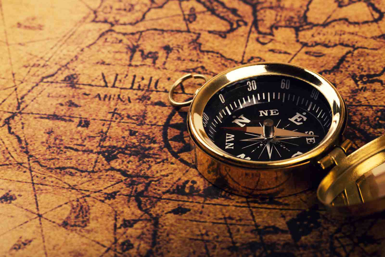 Vintage Compass on Old Map Wall Art