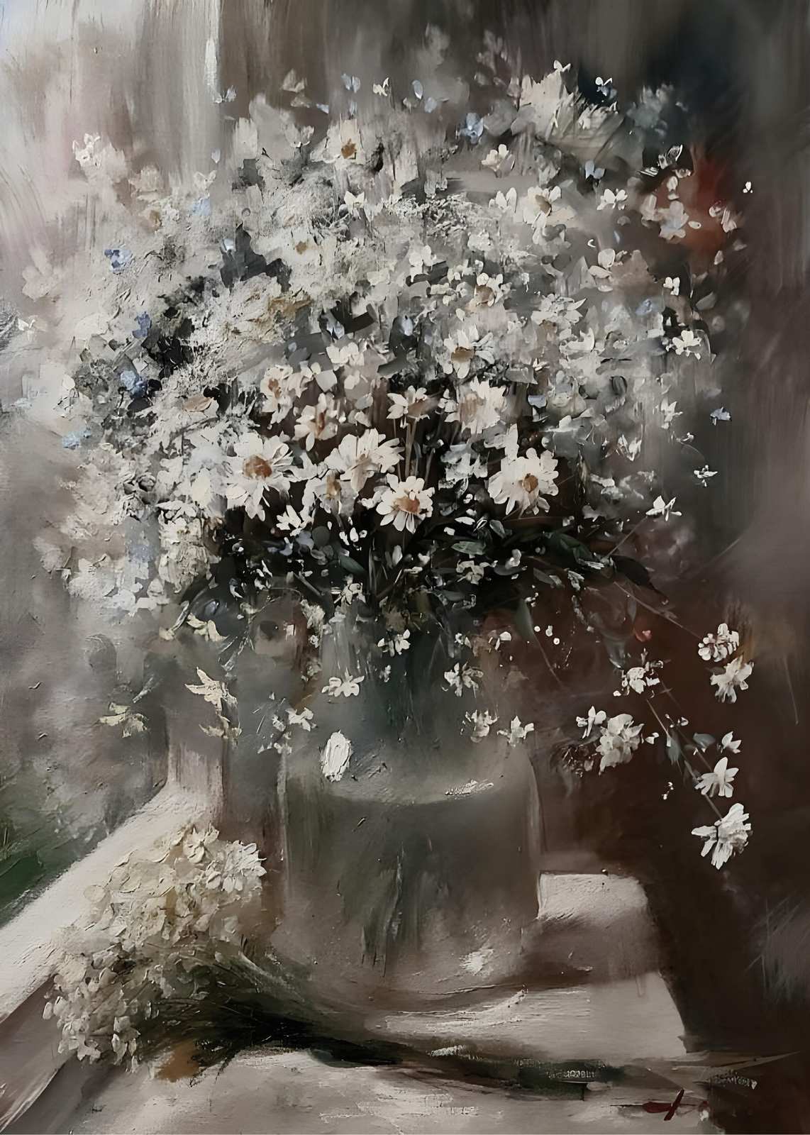 Ethereal White Daisy Bouquet Wall Art