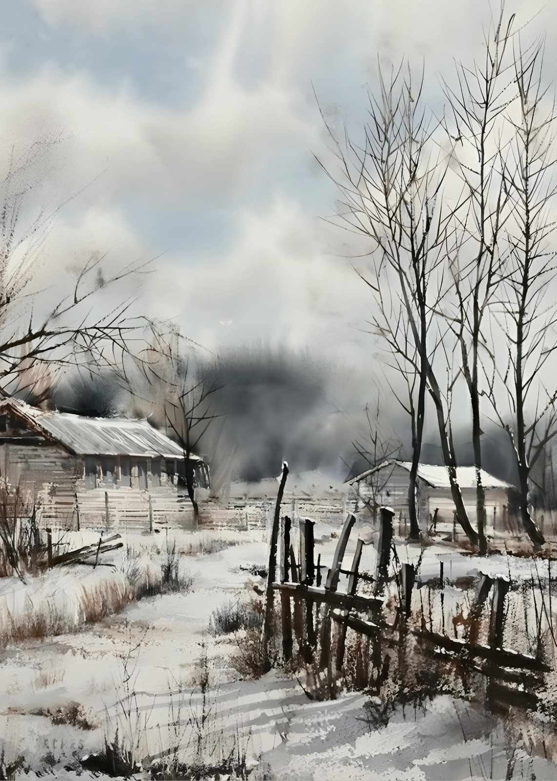 Winter Farmhouse Serenity Watercolor Wall Art