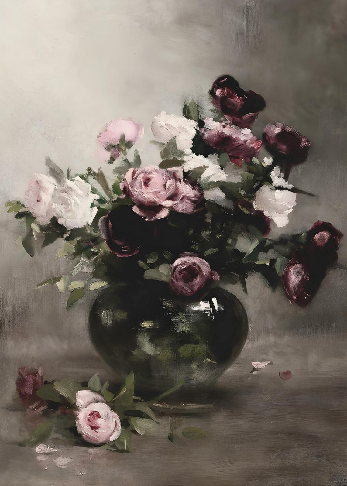 Elegant Rose Still Life Wall Art - Vintage Floral Art