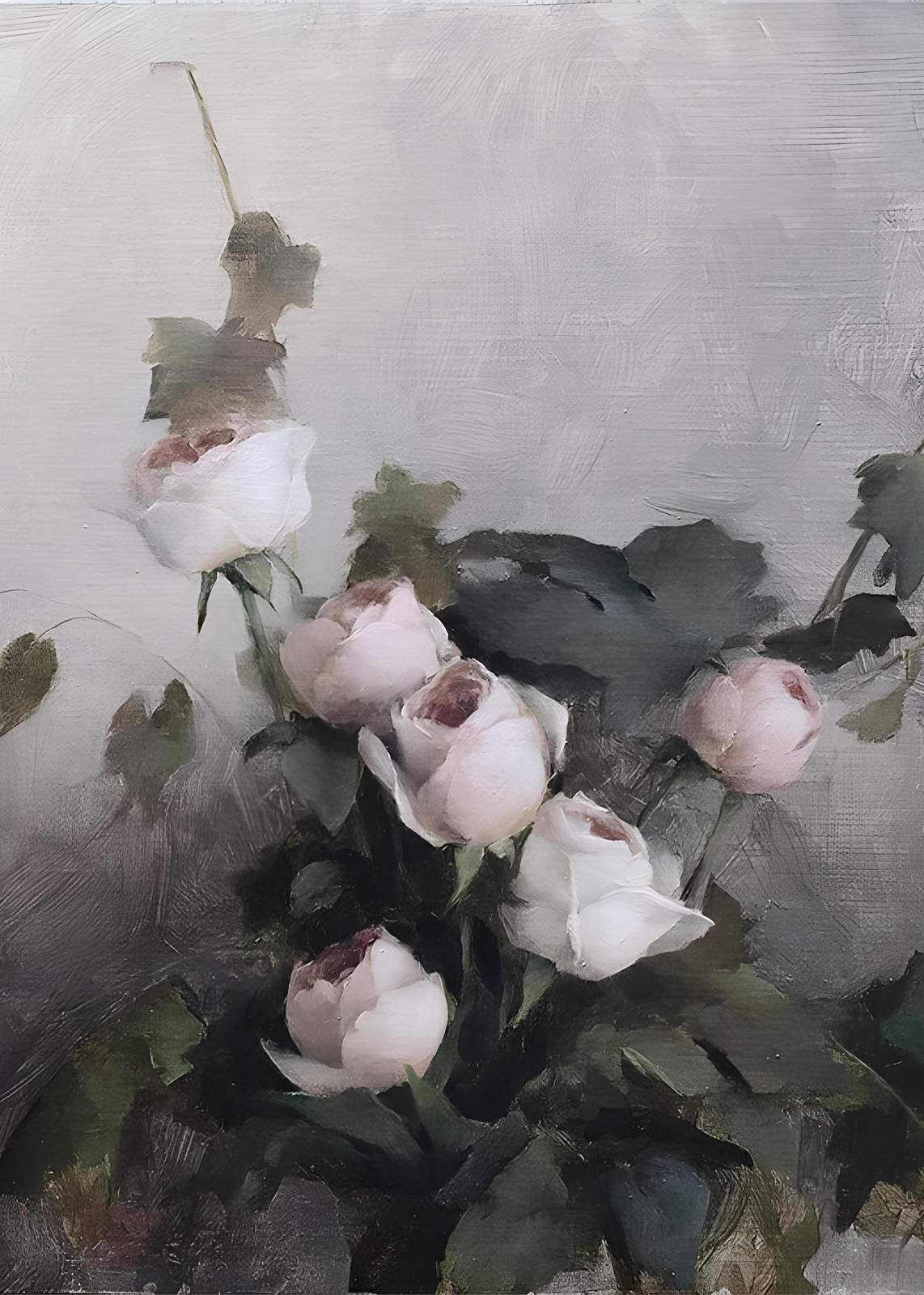 Soft White Roses Floral Oil Painting Wall Art