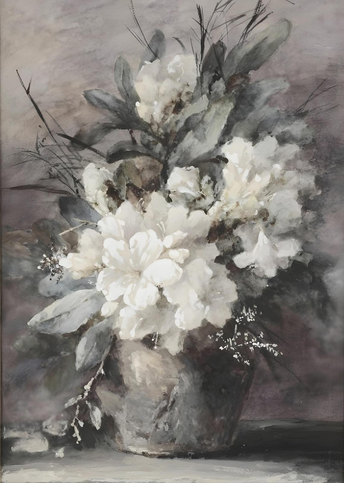Elegant White Floral Still Life Wall Art
