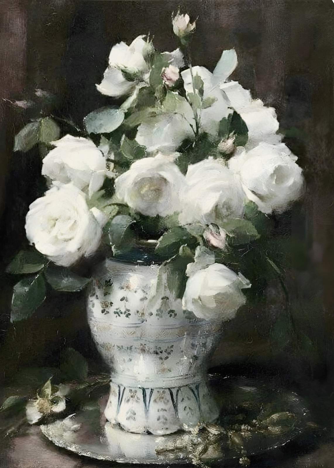Elegant White Roses Still Life Wall Art