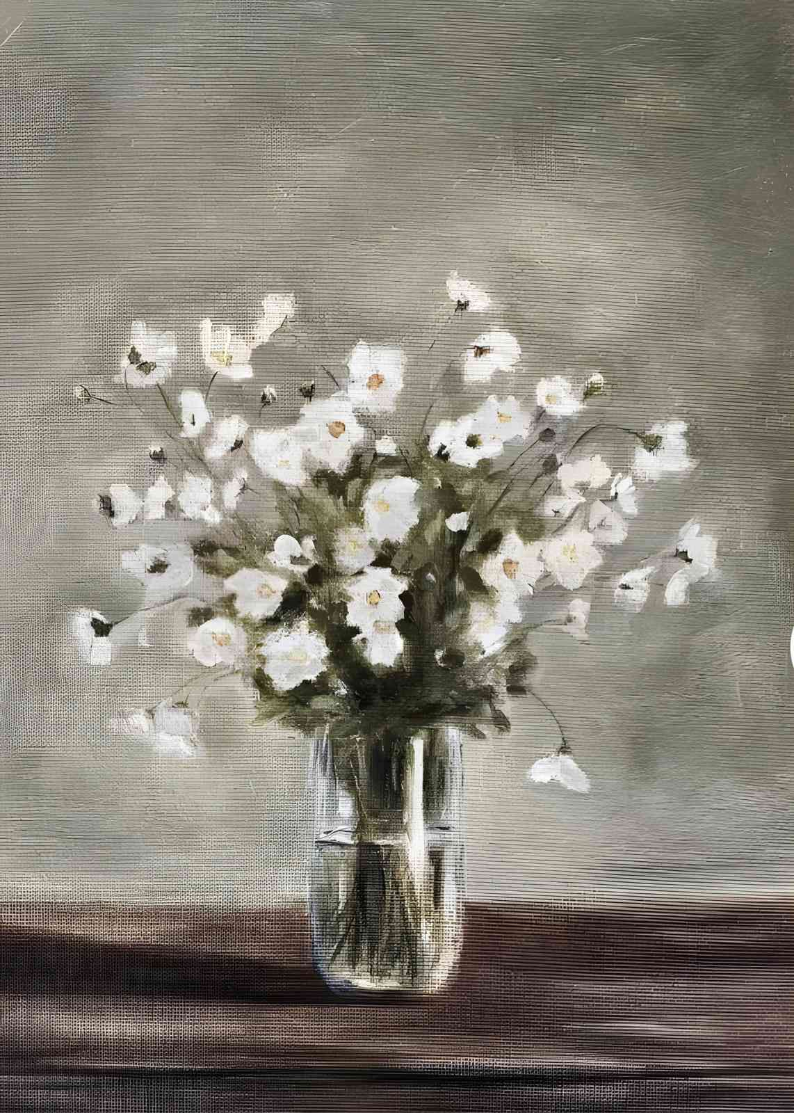 Serene White Daisies in Glass Vase Wall Art