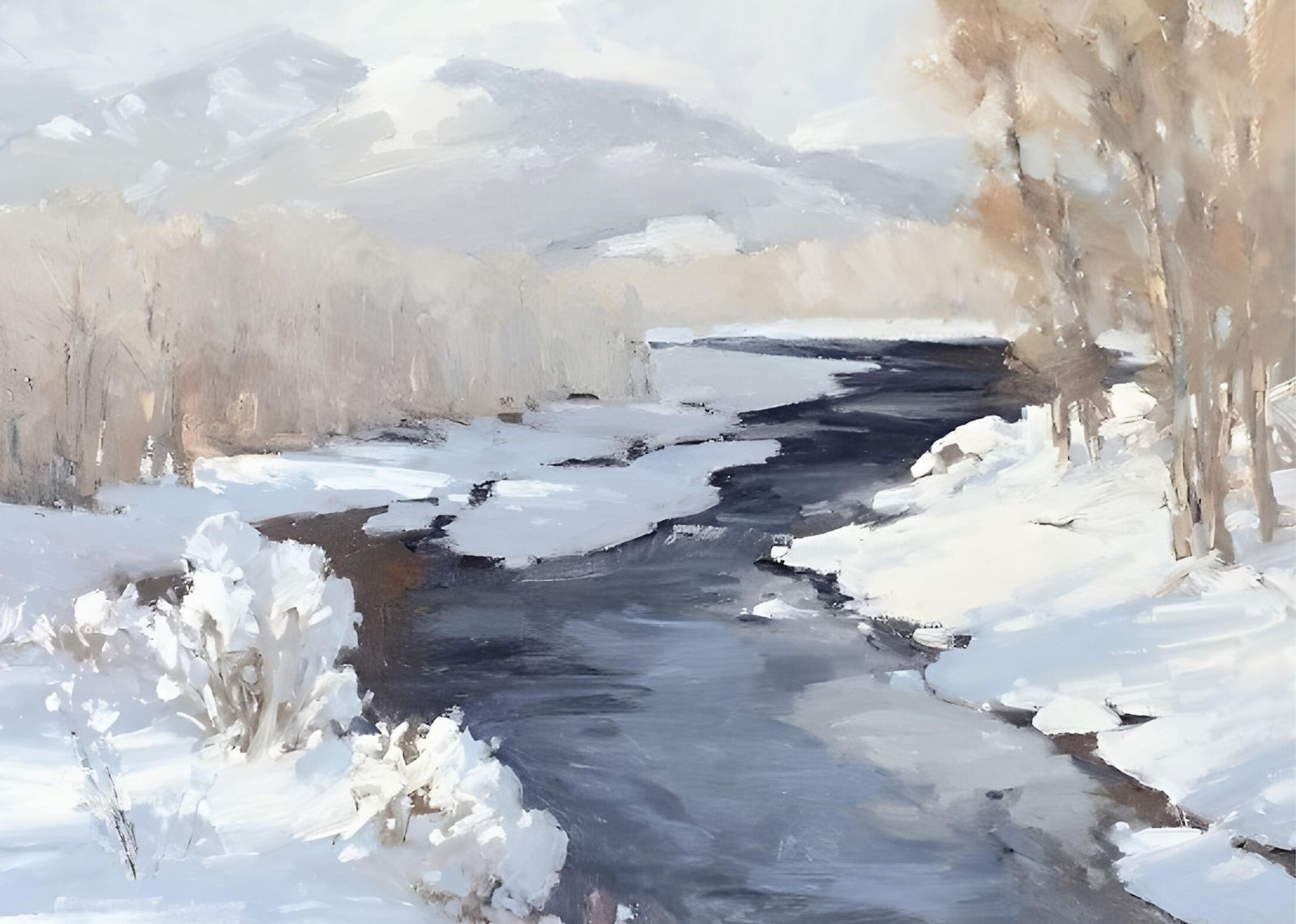 Serene Winter River Landscape Wall Art