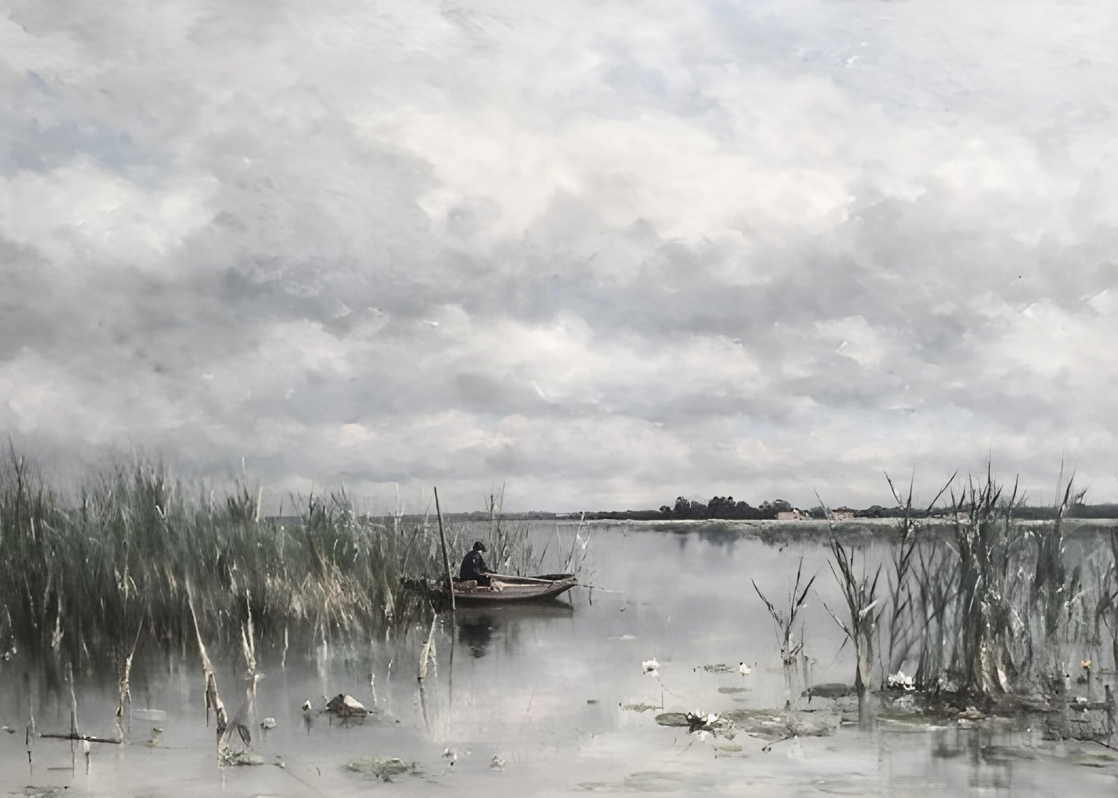 Serene Lakeside Fisherman Wall Art