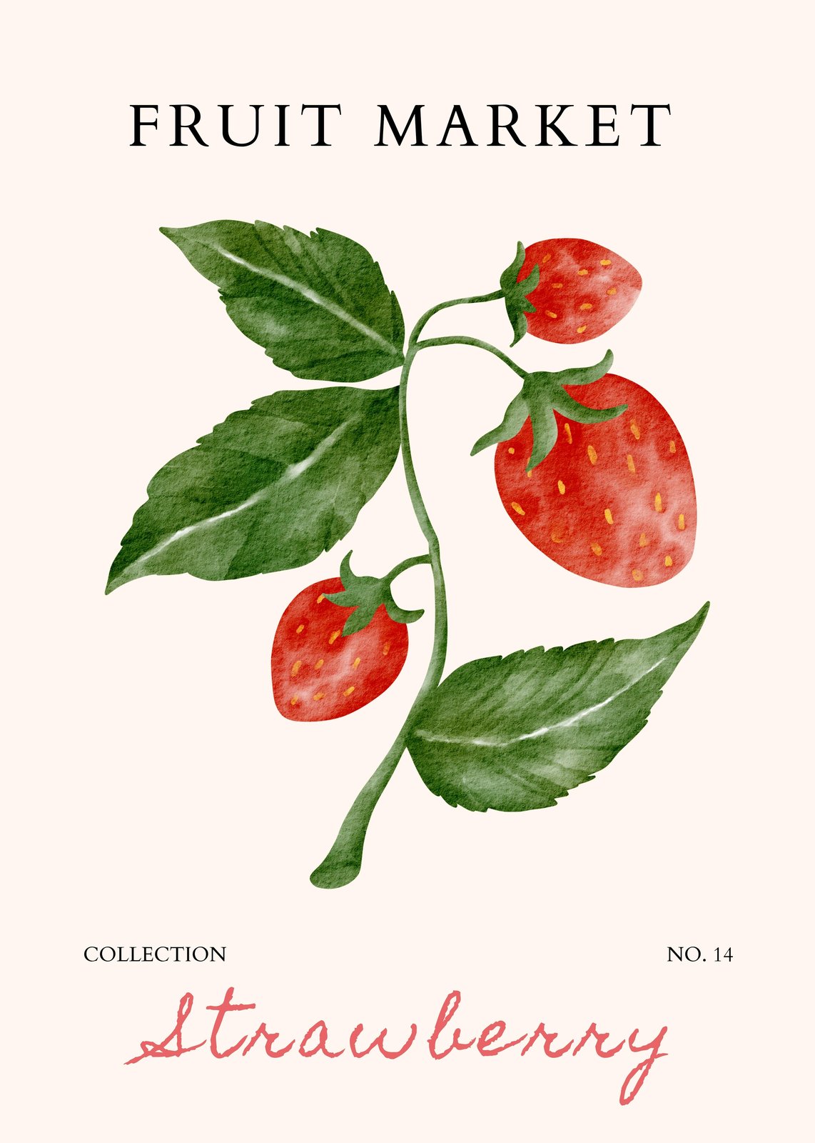 Botanical Strawberry Art Print - Kitchen Wall Decor Wall Art