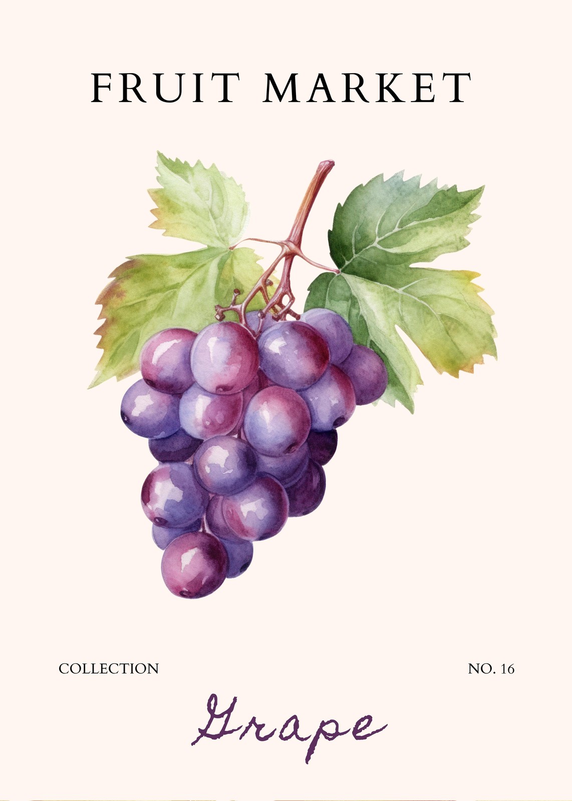 Elegant Grape Still Life Watercolor Wall Art
