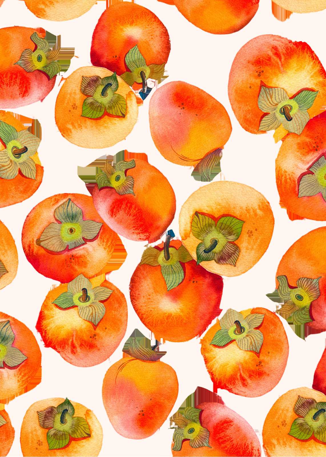 Vibrant Watercolor Persimmon Pattern Wall Art