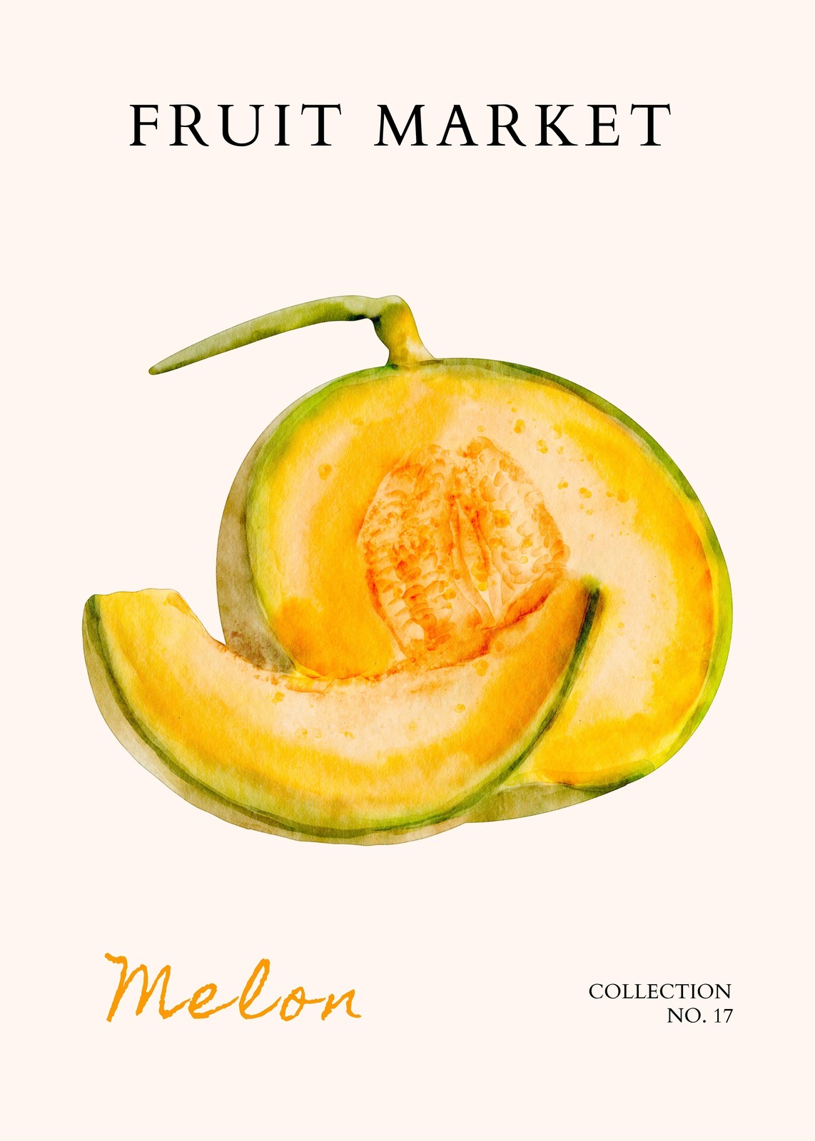 Vibrant Melon Watercolor Fruit Market Wall Art