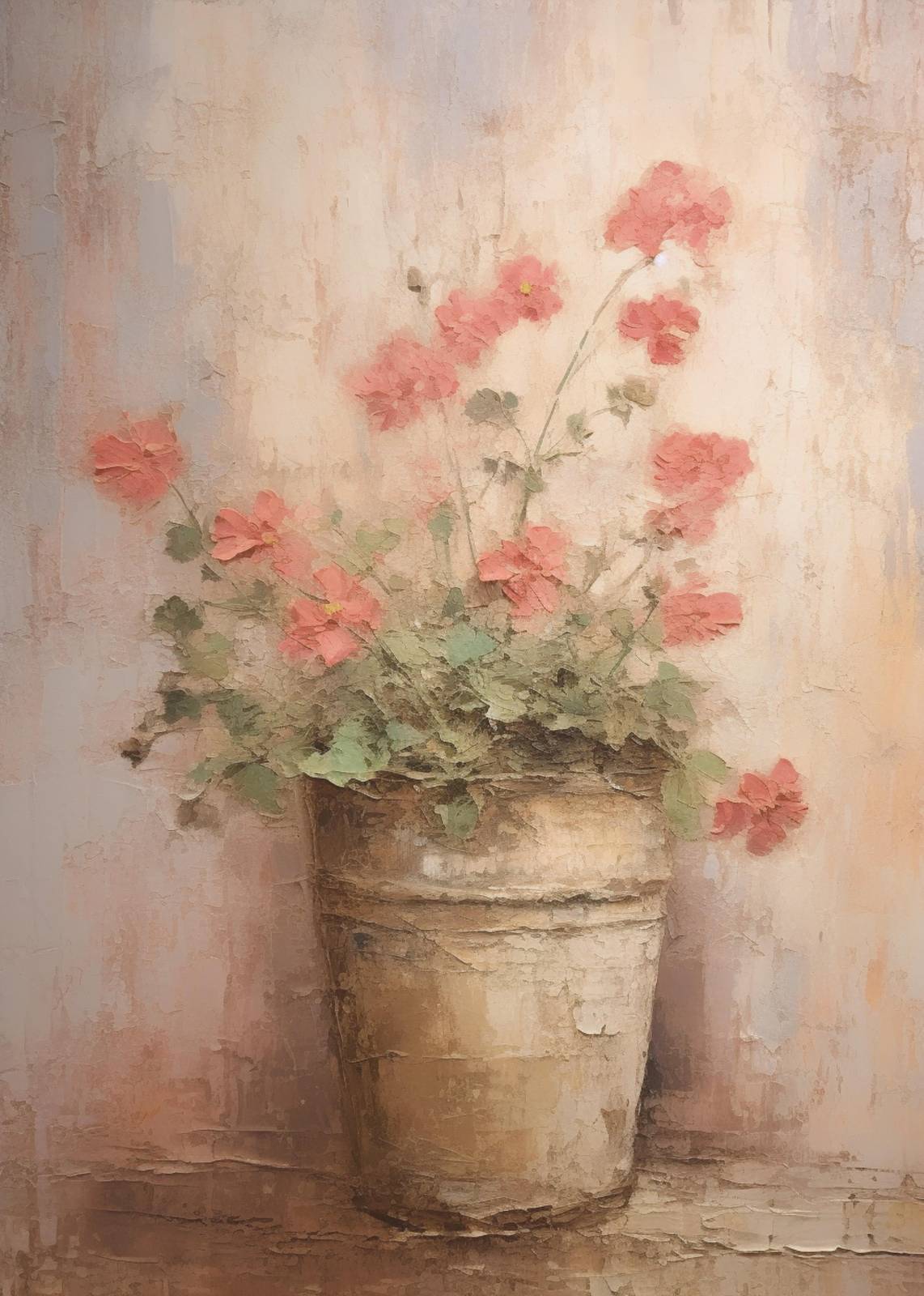 Vintage Pink Floral Potted Plant Wall Art