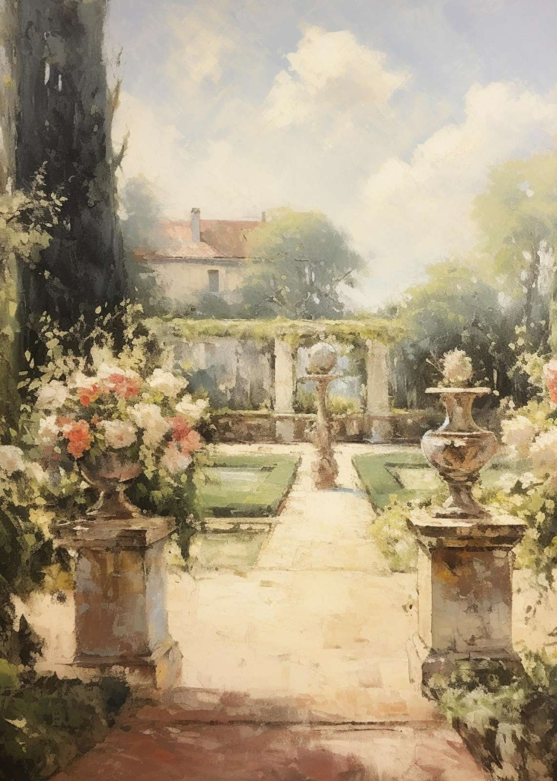 Tranquil Garden Landscape Oil Painting Wall Art