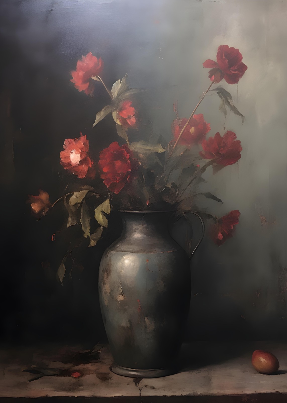 Vintage Red Roses Still Life Wall Art