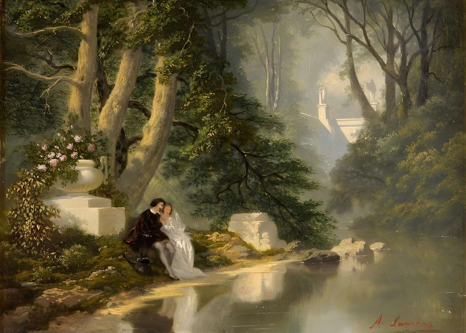 Romantic Embrace Forest Lake Wall Art