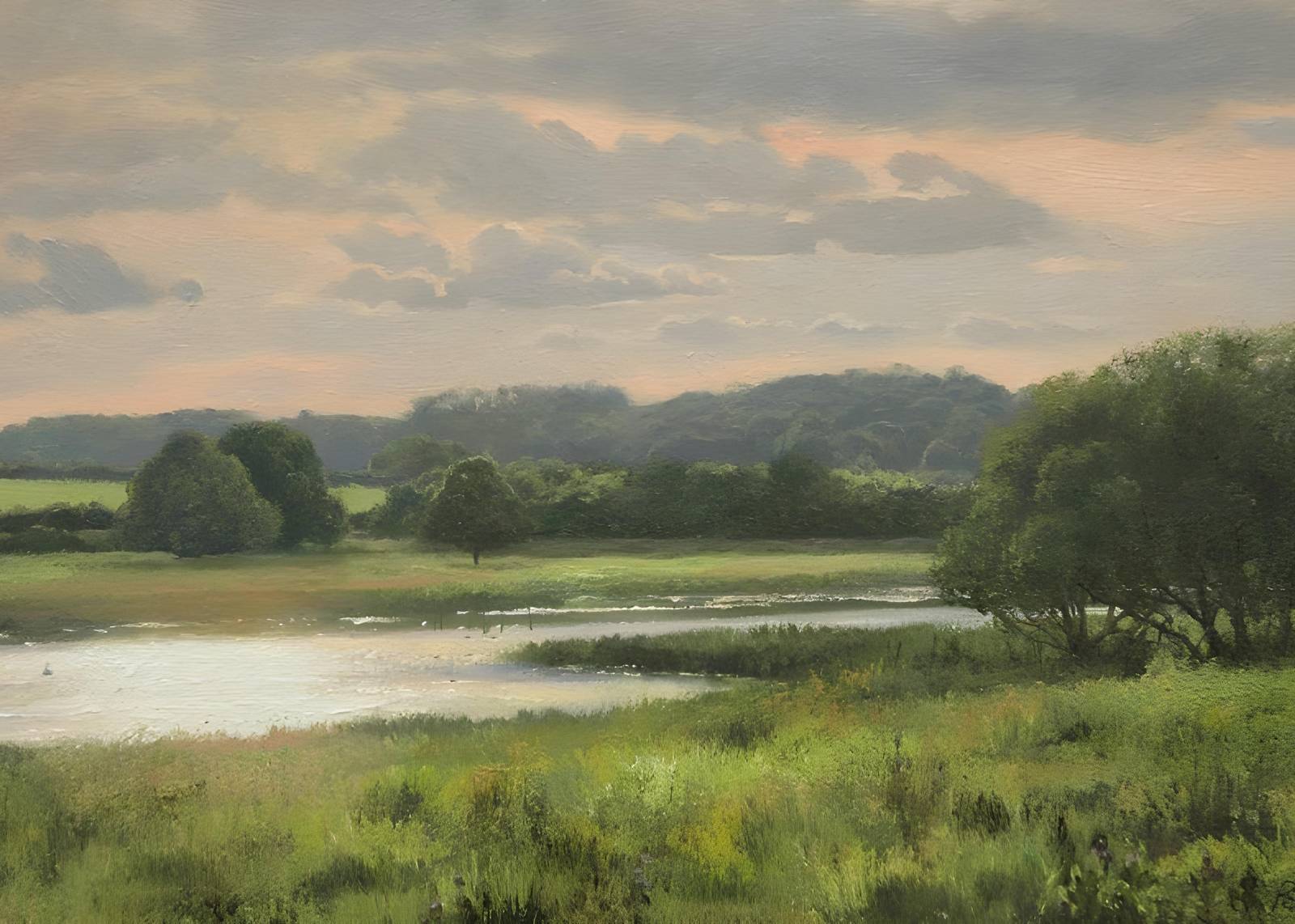 Tranquil River Landscape Oil Painting Wall Art