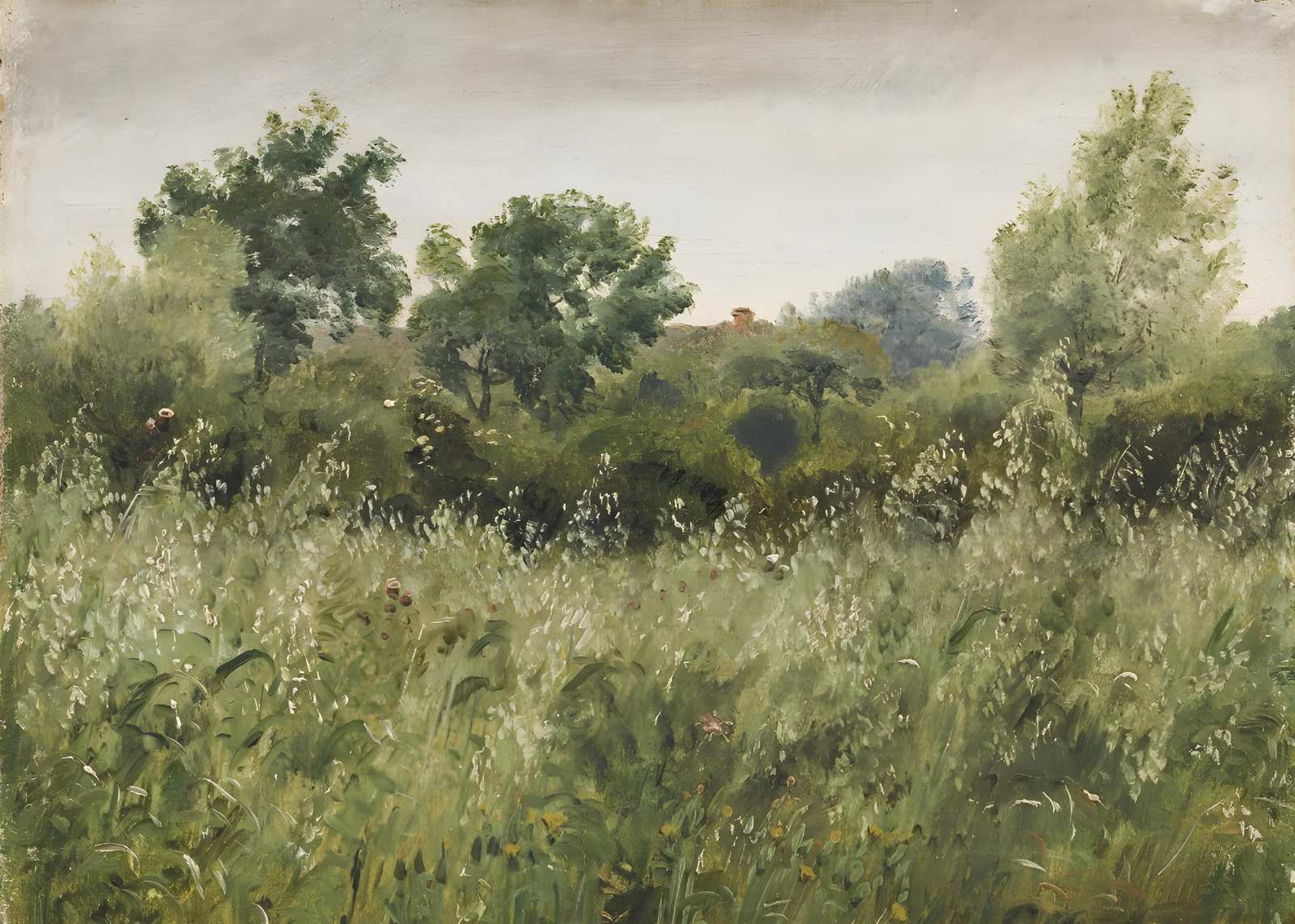 Serene Meadow Landscape Oil Painting Wall Art