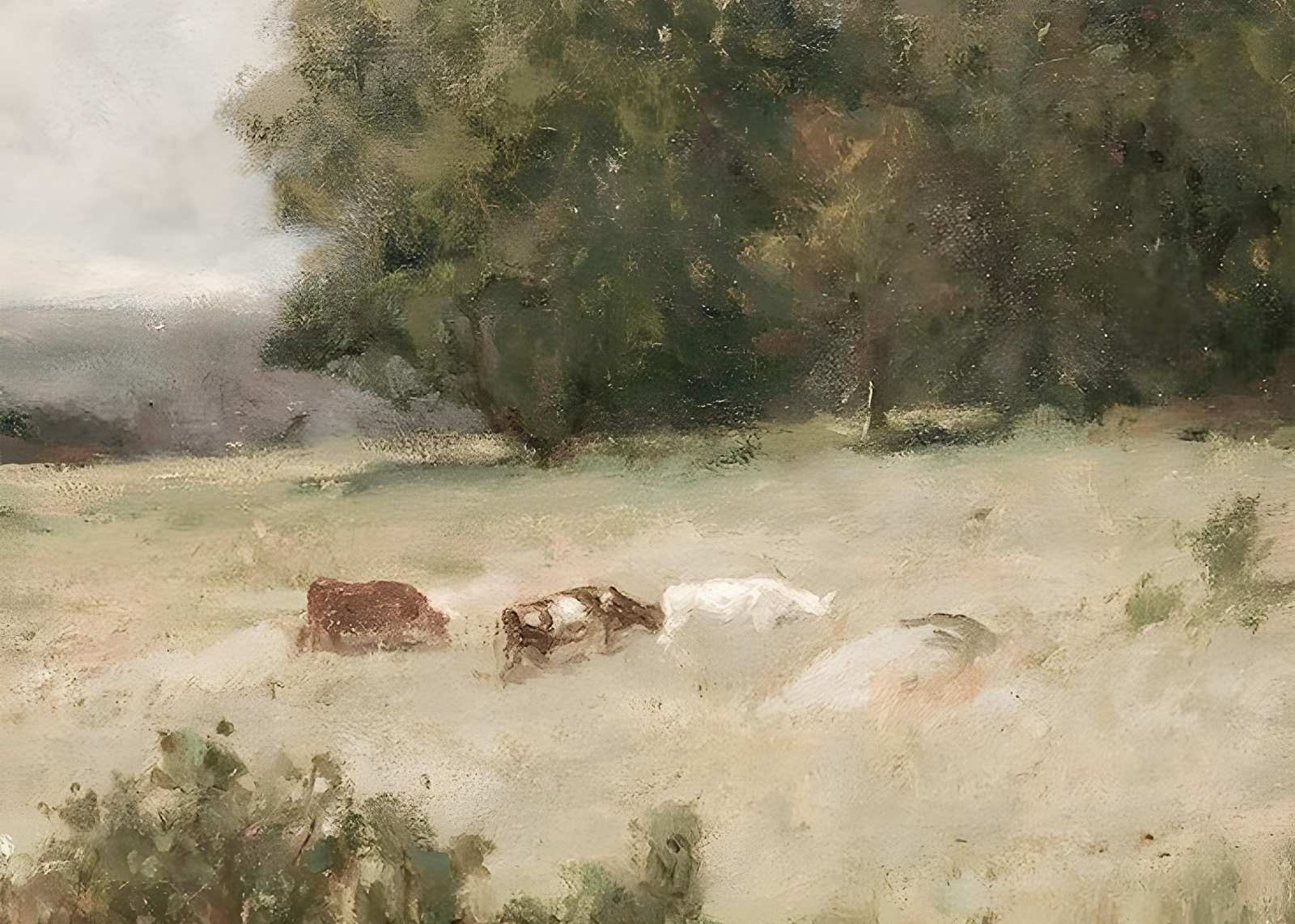 Serene Meadow Cows Oil Painting Wall Art