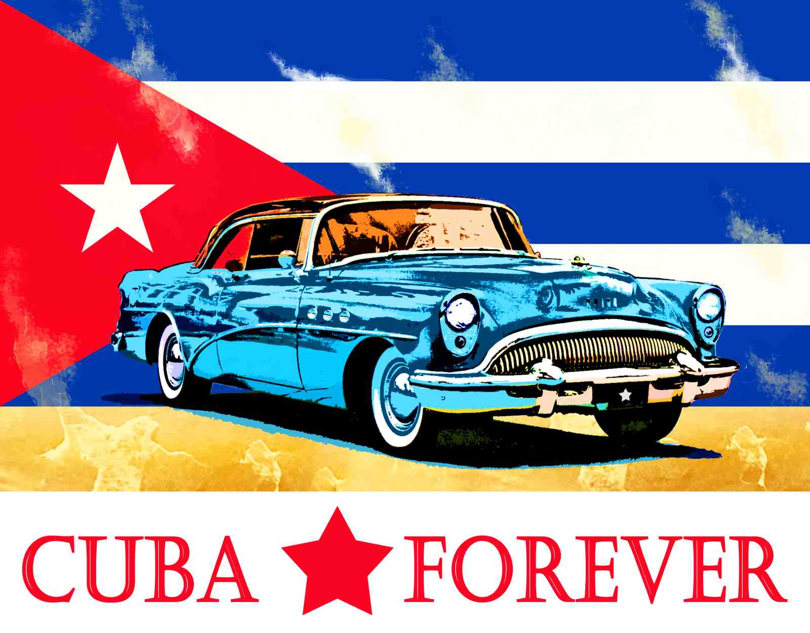 Retro Cuban Car & Flag Wall Art Wall Art