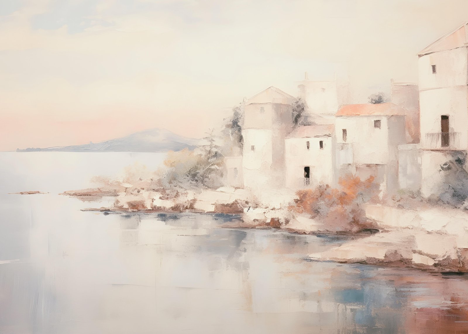 Serene Coastal Village Landscape Wall Art