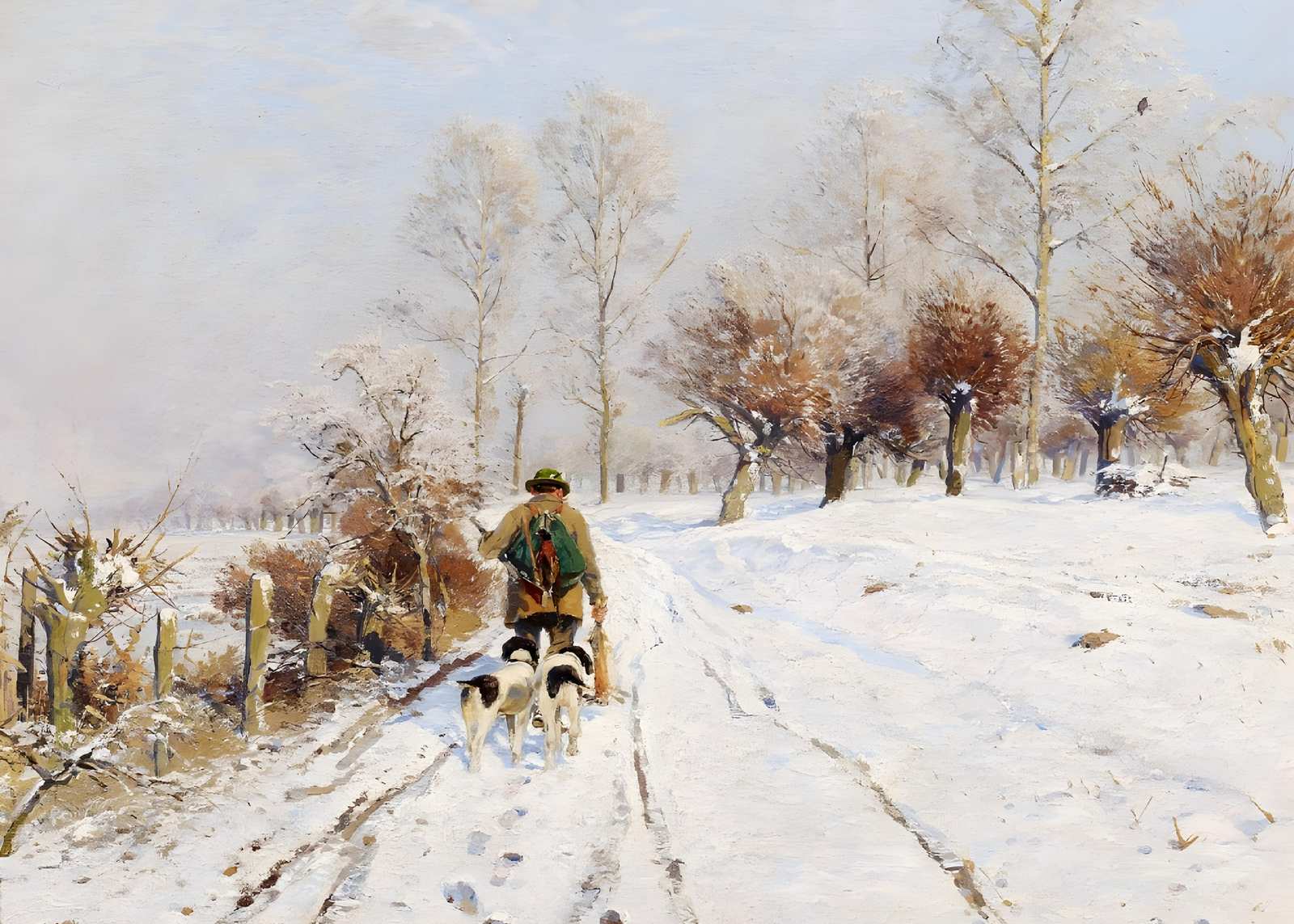 Winter Hunter & Dogs Snowy Path Wall Art