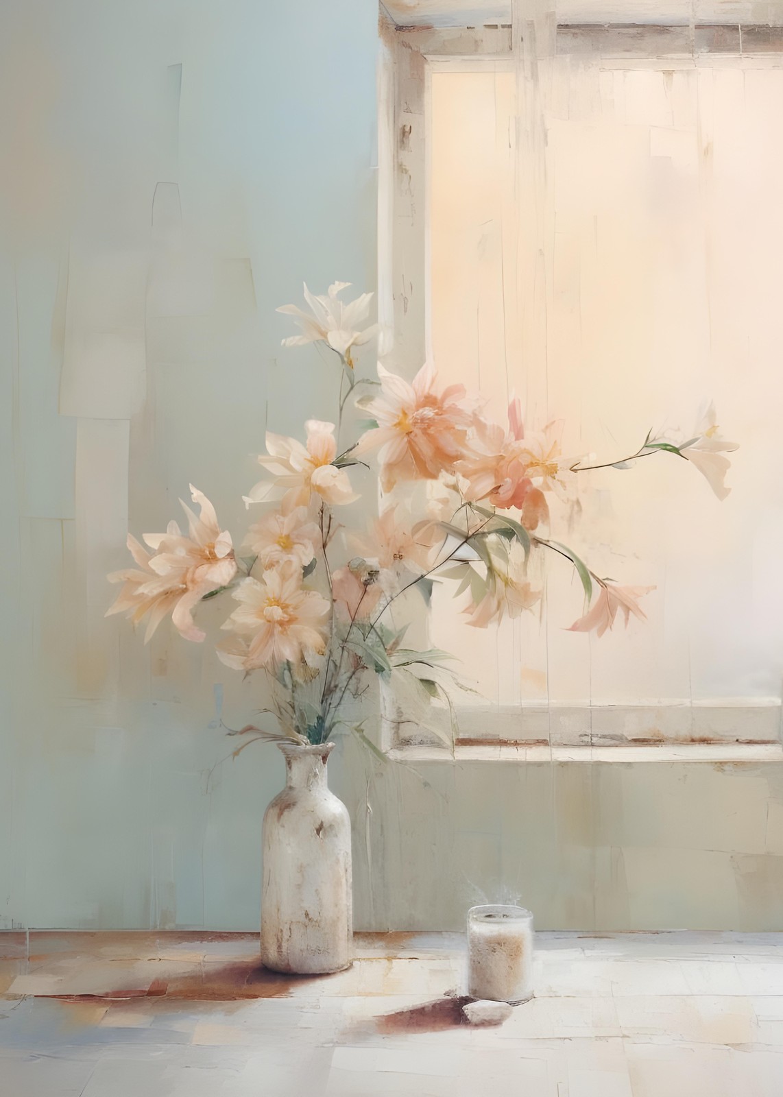 Serene Peach Floral Still Life Wall Art