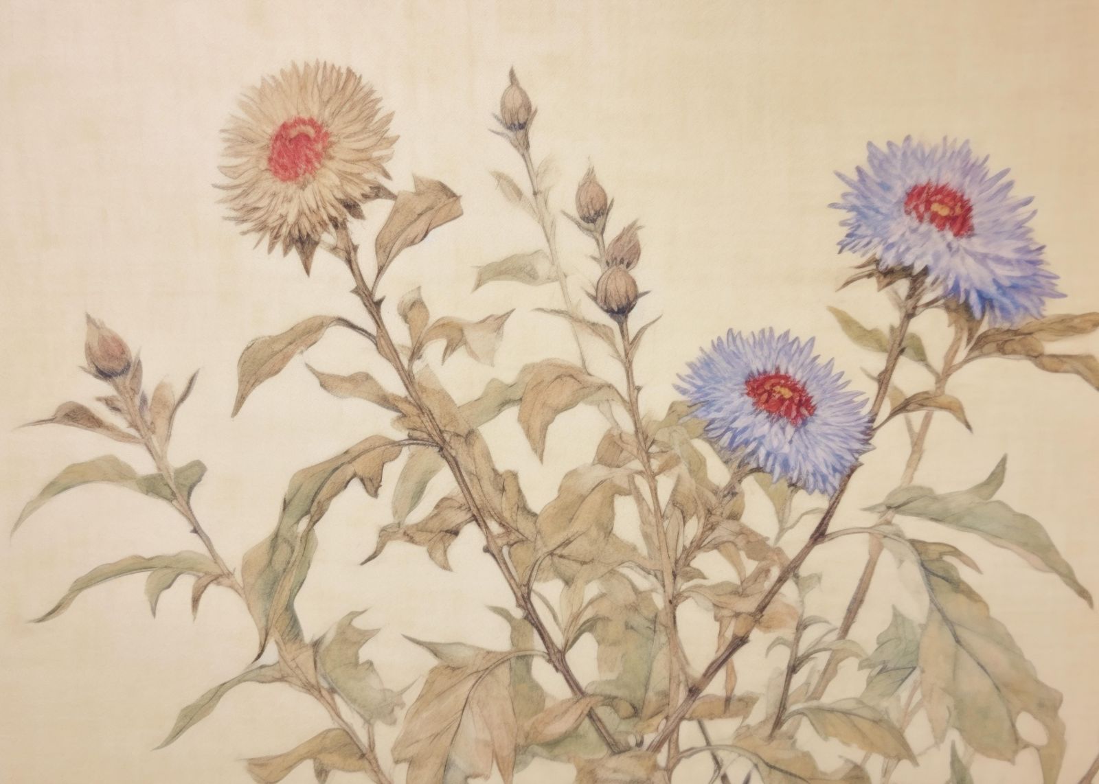 Vintage Floral Asters Wall Art
