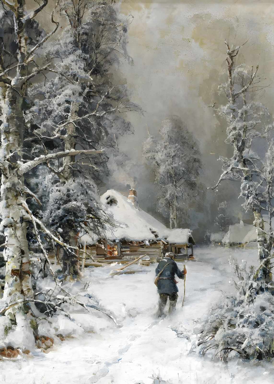 Cozy Winter Cabin Snowscape Wall Art