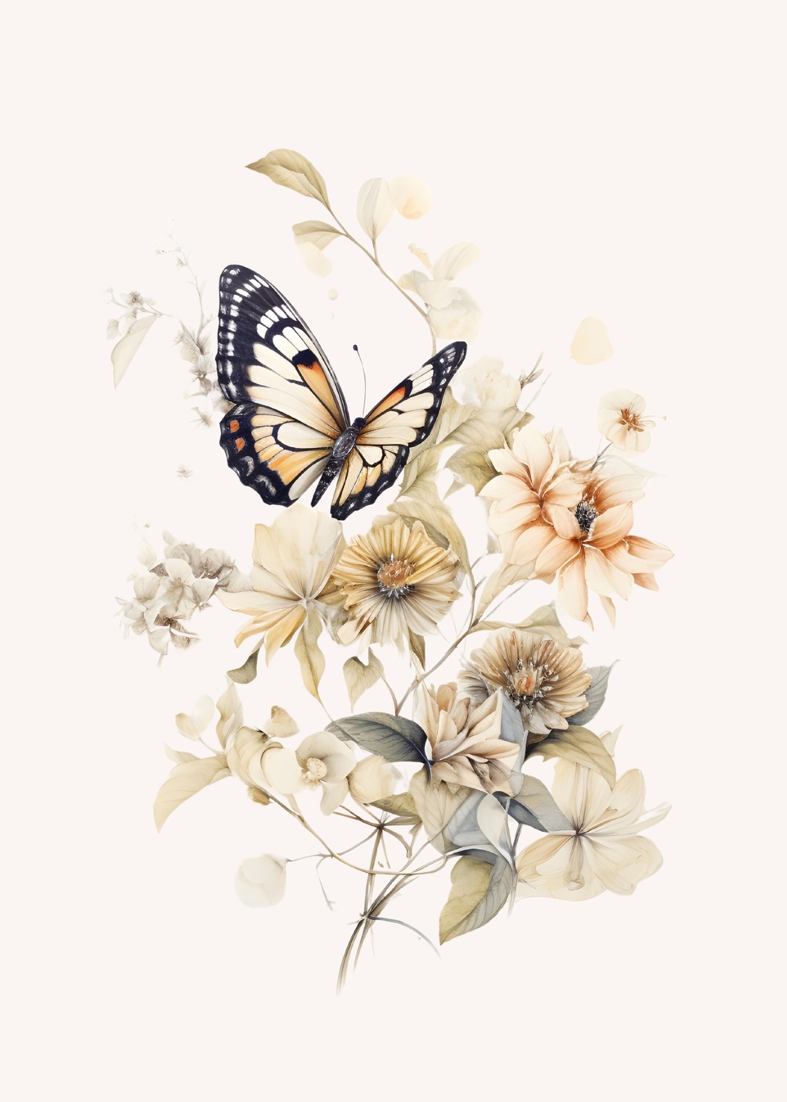 Elegant Butterfly Botanical Floral Wall Art