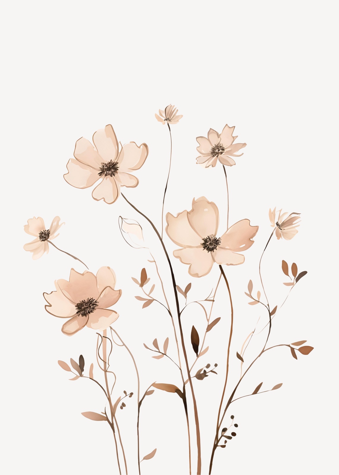 Elegant Peach Floral Watercolor Wall Art