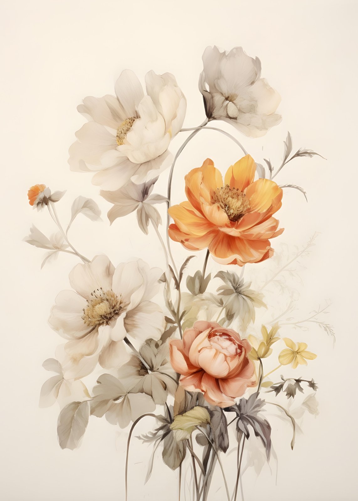 Elegant Floral Bouquet Watercolor Wall Art