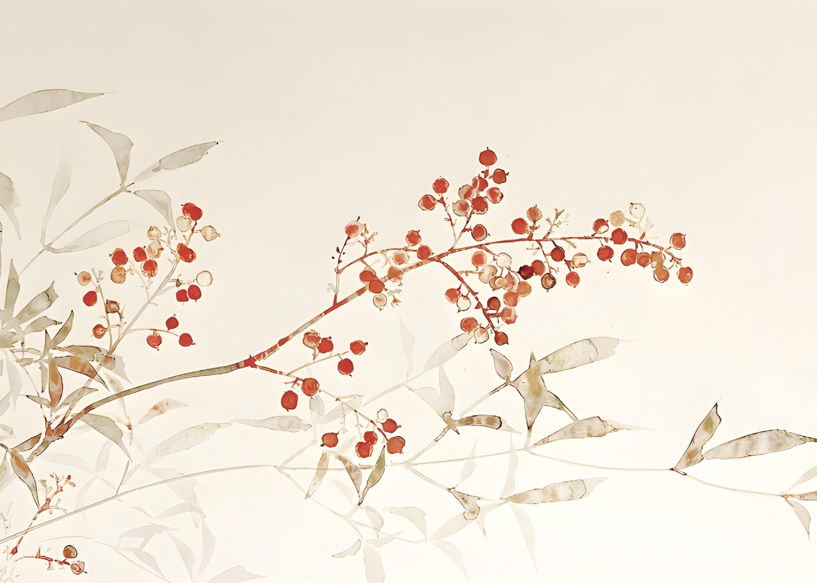 Ethereal Red Berry Branches Wall Art