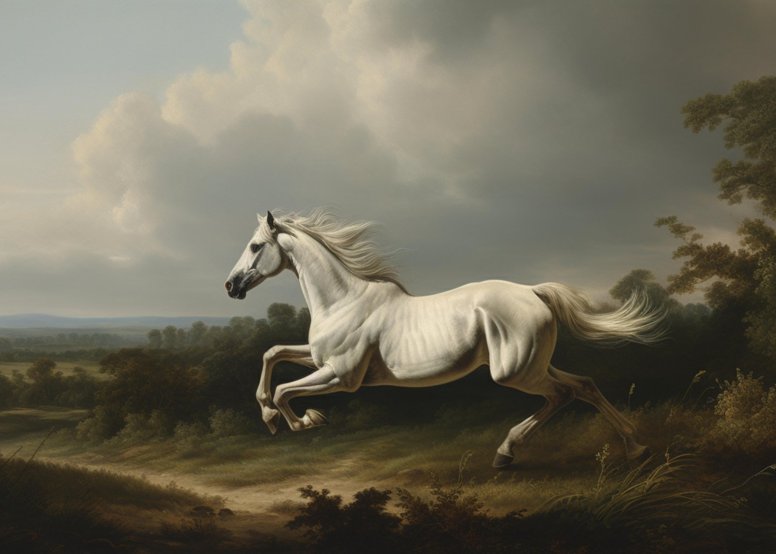 Majestic White Horse Galloping Wall Art
