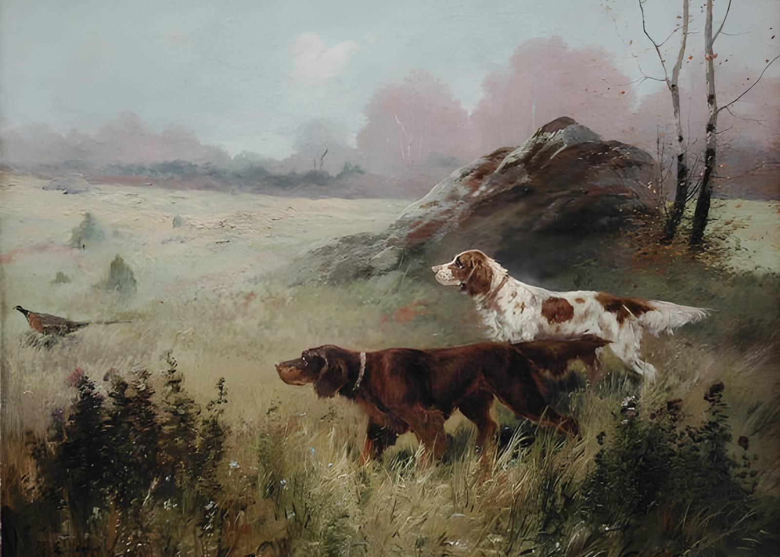 Vintage Hunting Dogs & Pheasant Wall Art
