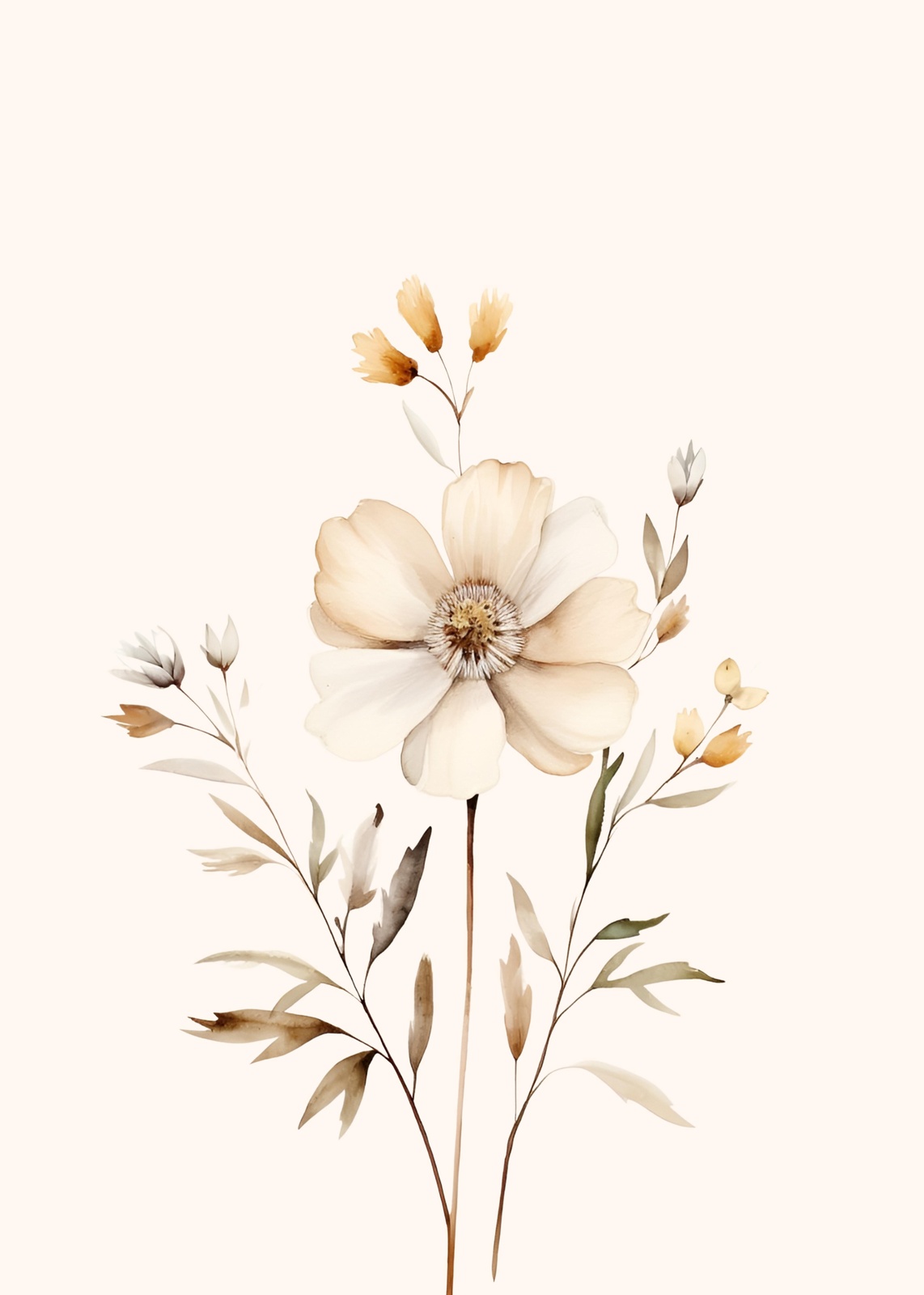 Boho Cream Floral Botanical Art Wall Art