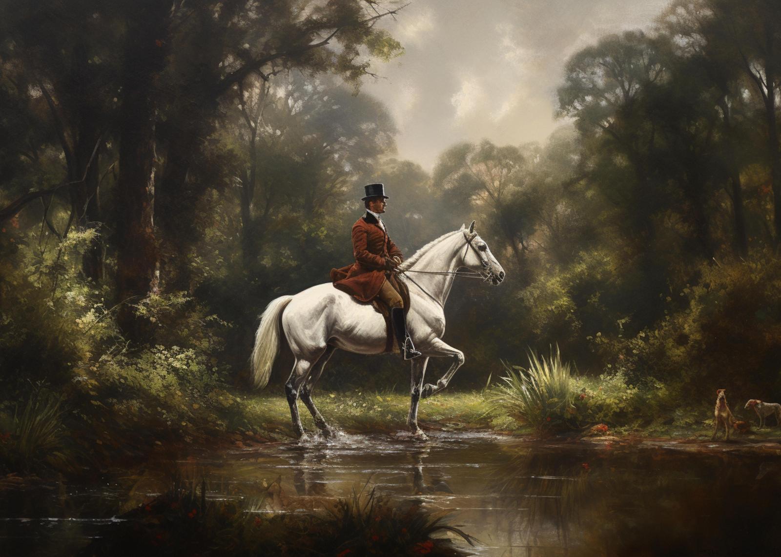Elegant Rider & Horse Forest Scene Wall Art