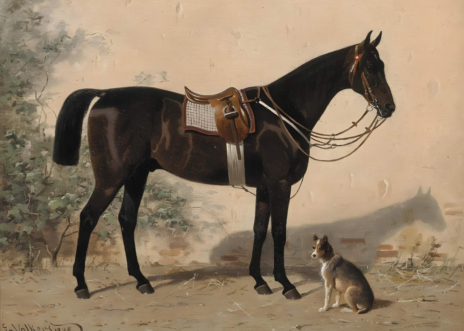 Elegant Horse & Loyal Dog Vintage Wall Art