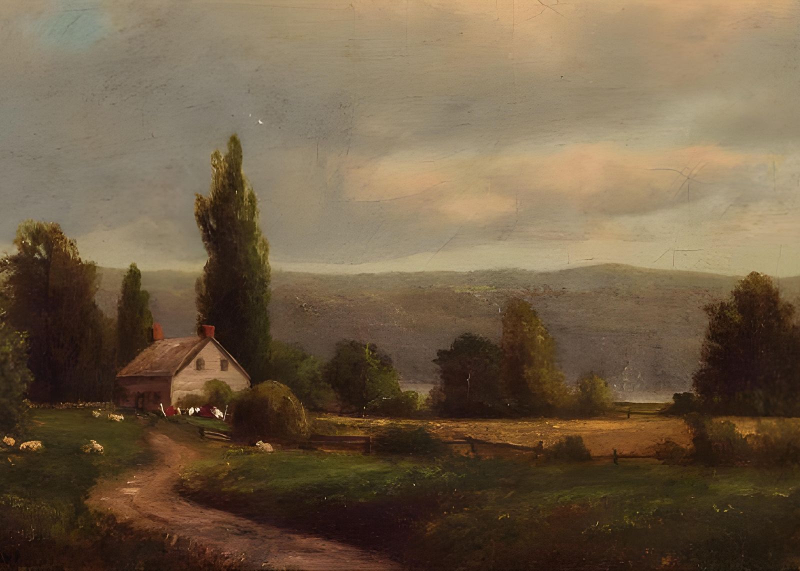 Serene Countryside Farmhouse Landscape Wall Art
