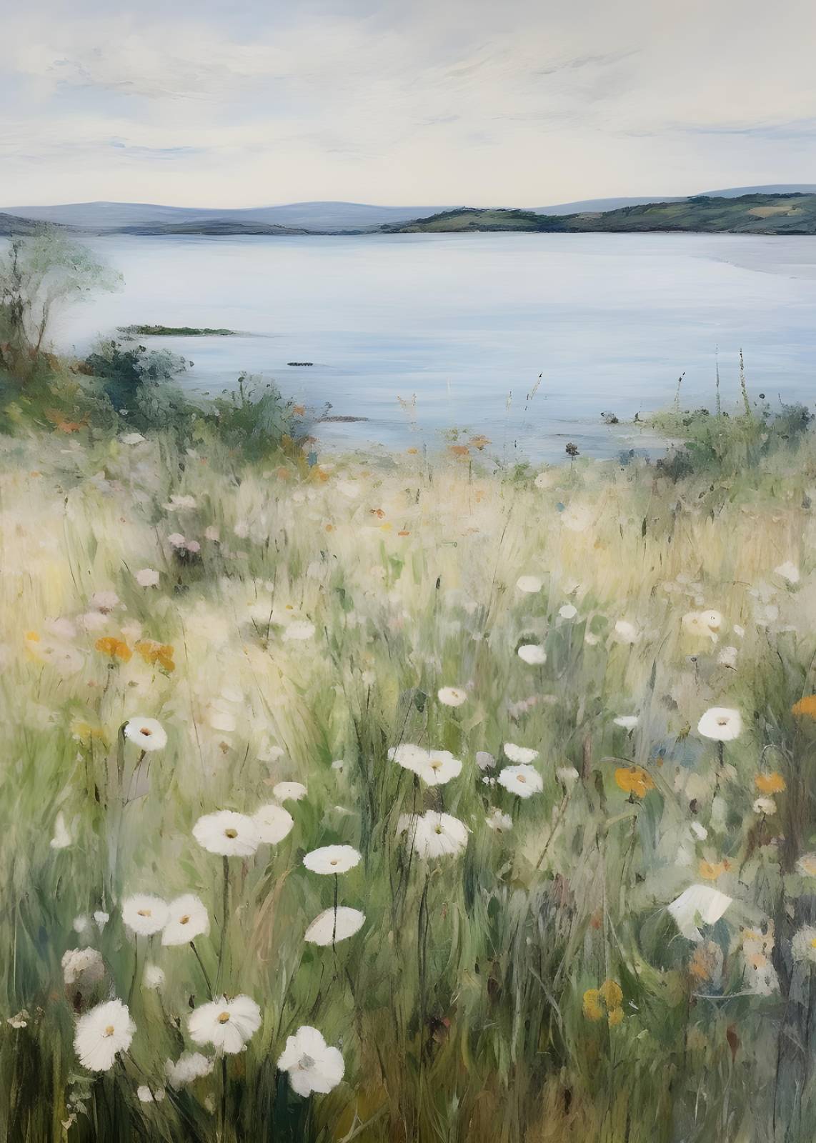 Tranquil Lakeside Wildflowers Wall Art